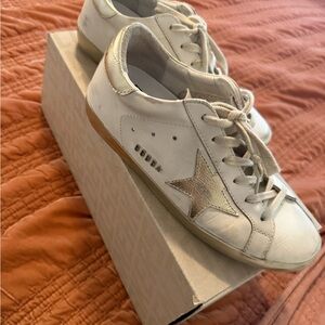 Golden Goose White Leather Sneakers with Gold Star